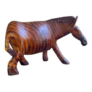African Hand Carved Wood Zebra Statue 7"x4.25" Figurine Art Decor Imported VG